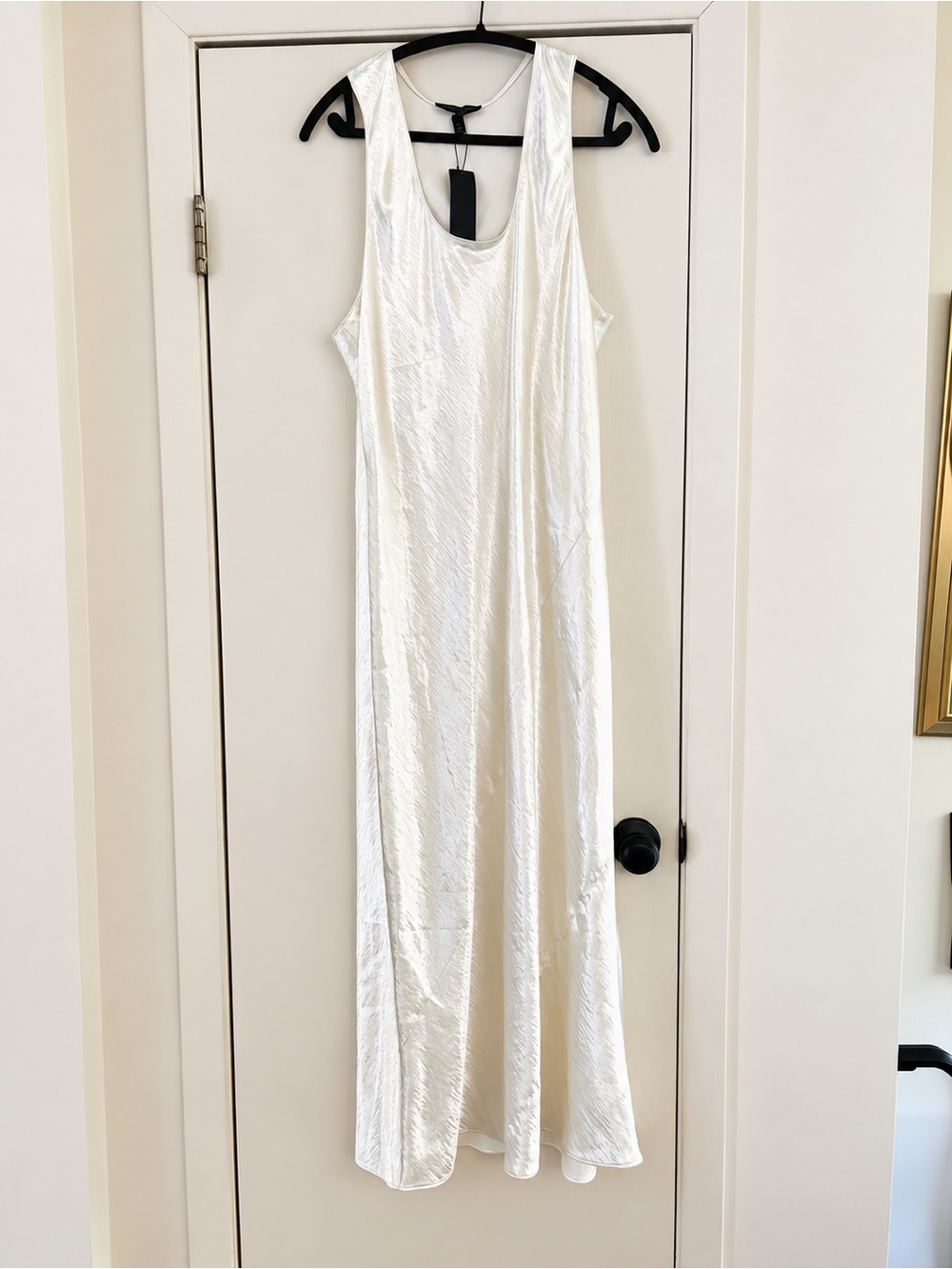 Banana Republic XL Ivory Crushed Satin Maxi Dress Ethereal 90s Minimalist NWT
